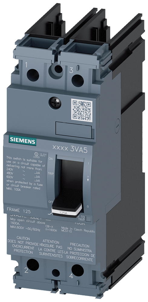 MOLDED CASE SWITCH UL FRAME 100 A DE 2 POLOS 65 KA SEM CONEXÃO 3VA51101BB210AA0 SIEMENS