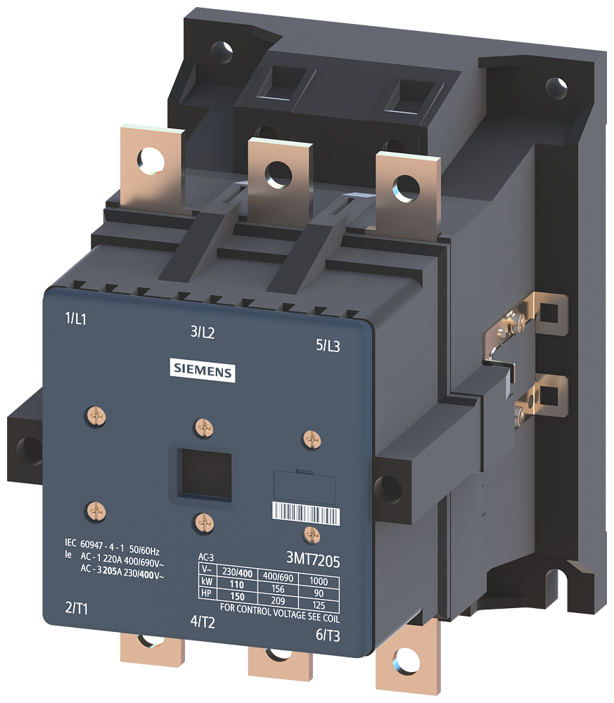 CONTATOR DE POTÊNCIA 3P AC3:205A 230 VCA 50 HZ CIRCUITO PRINCIPAL: PARAFUSO C 3MT72056AA000AP0 SIEMENS