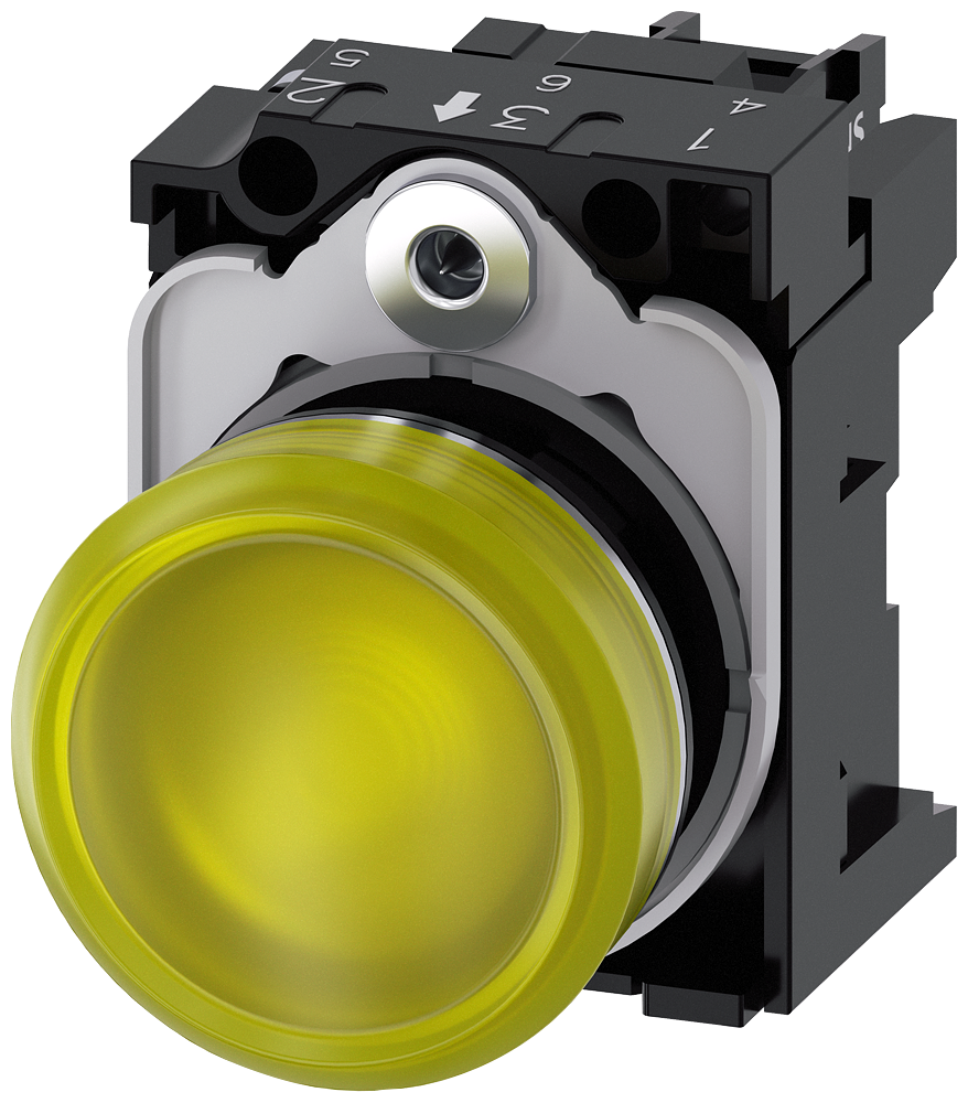 [Imagem do produto SINALIZADOR LUMINOSO, 22MM, REDONDO, METAL, ALTO BRILHO, AMARELO, LENTE, PLAN 3SU11536AA301AA0 SIEMENS]