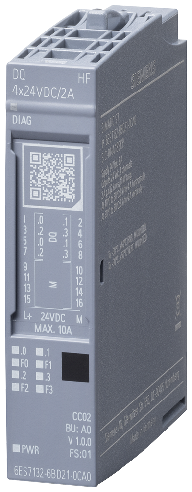 [Imagem do produto SIMATIC ET 200SP DQ 4X24VDC/2A HF PU 1 6ES71326BD210CA0 SIEMENS]