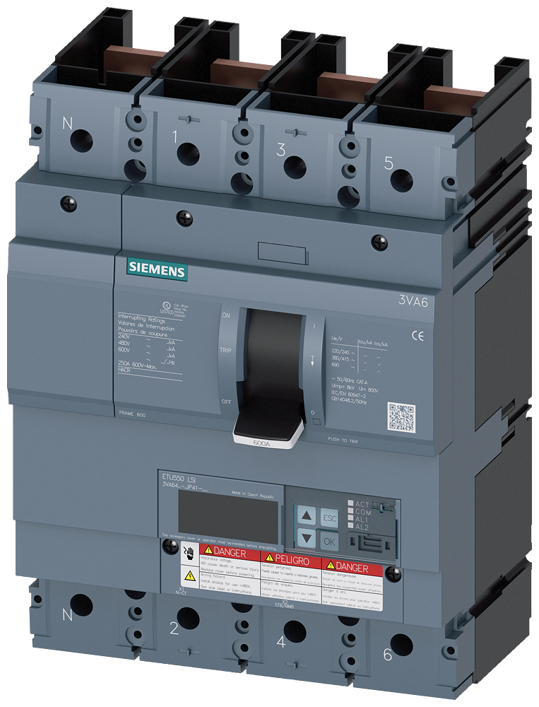 DISJUNTOR UL FRAME 600 400 A DE 4 POLOS 35 KA ETU5 LSI SEM CONEXÃO 3VA64405JP410AA0 SIEMENS