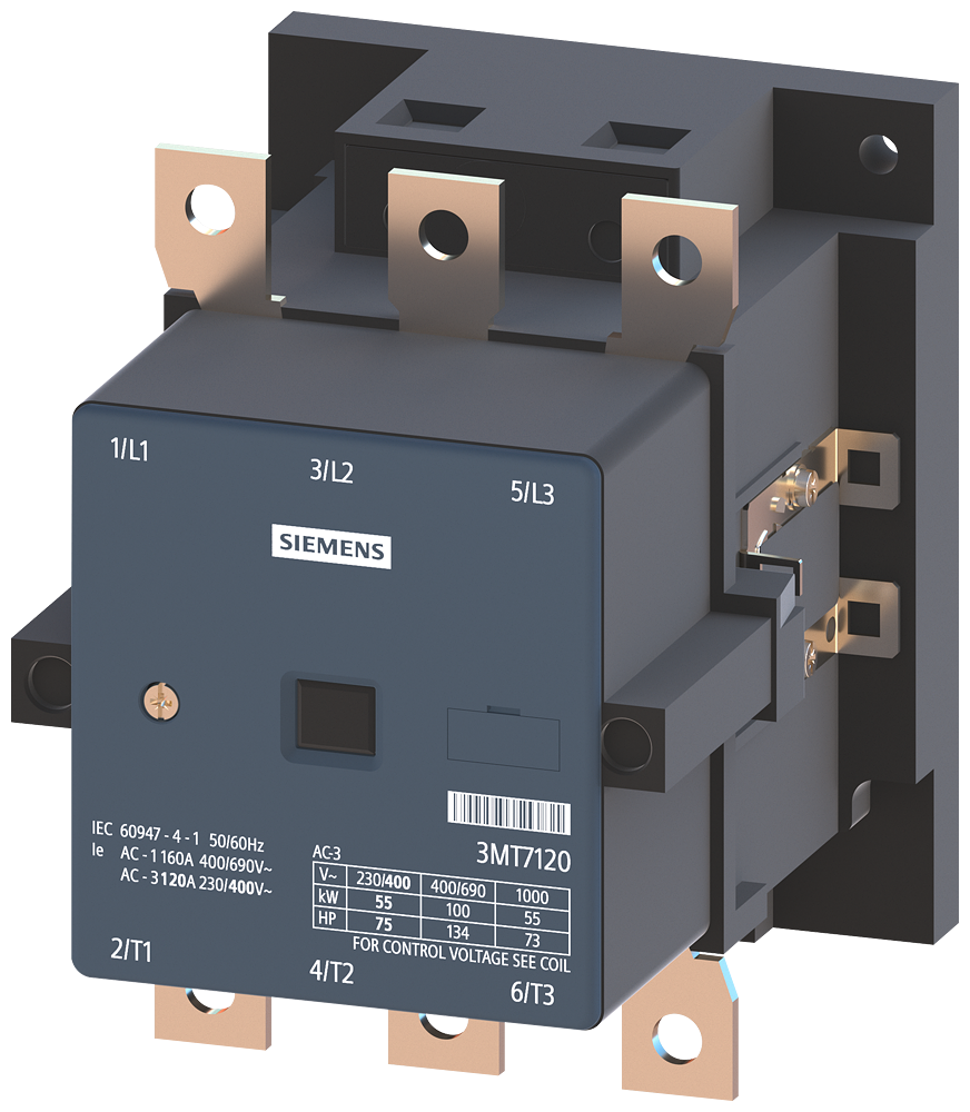 CONTATOR DE POTÊNCIA 3P AC3:120A 48 VCA 50 HZ CIRCUITO PRINCIPAL: PARAFUSO CI 3MT71205AA000AH0 SIEMENS