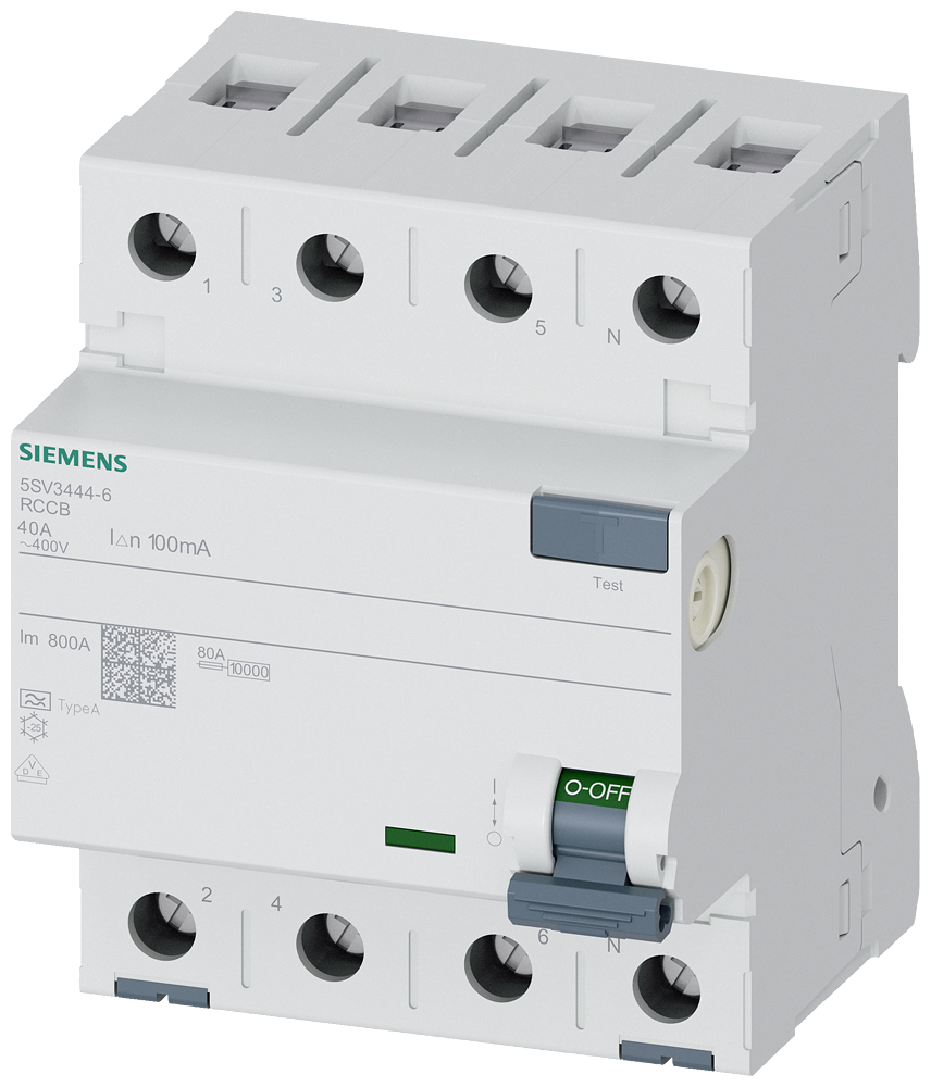 [Imagem DISJUNTOR DE CORRENTE DE FUGA, 4 POLOS, TIPO A, IN: 40 A, 100 MA, UN CA: 400 V 5SV34446 SIEMENS]