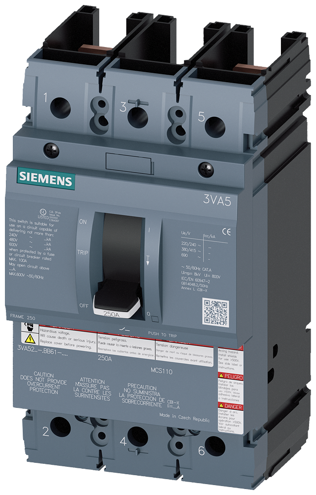 DISJUNTOR CAIXA MOLDADA 250 250 A DE 2 POLOS 65 KA SEM CONEXÃO 3VA52250BB610AA0 SIEMENS