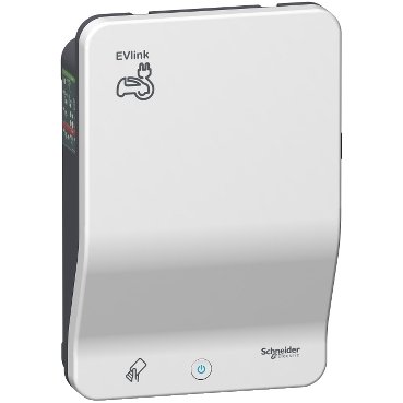 [Imagem CARREGADOR VEICULAR EVLINK SMART WALLBOX - 22 KW - T2S + TOMADA DOMÉSTICA 10A - RFID SCHNEIDER]