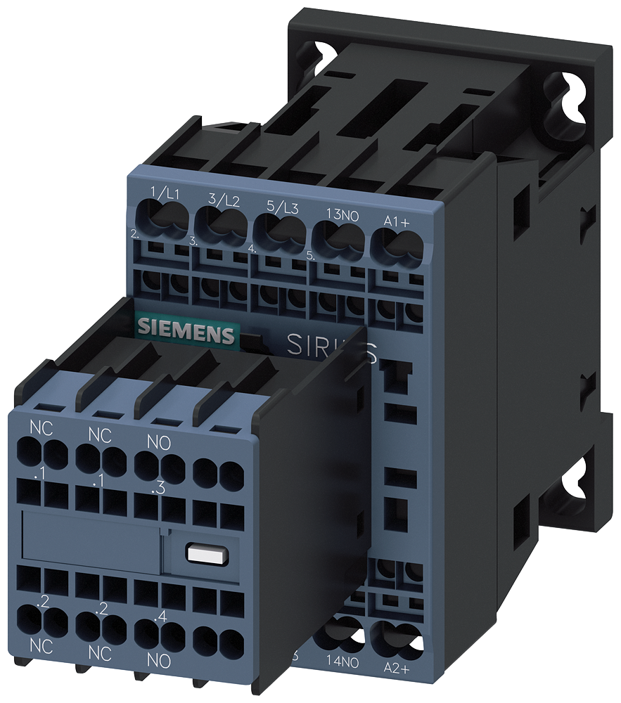 CONTATOR AC-3E 9 A/4 KW/400V 3 POLOS DC24V 2NA+2NF BORNE DE MOLA 3RT20162BB44 SIEMENS