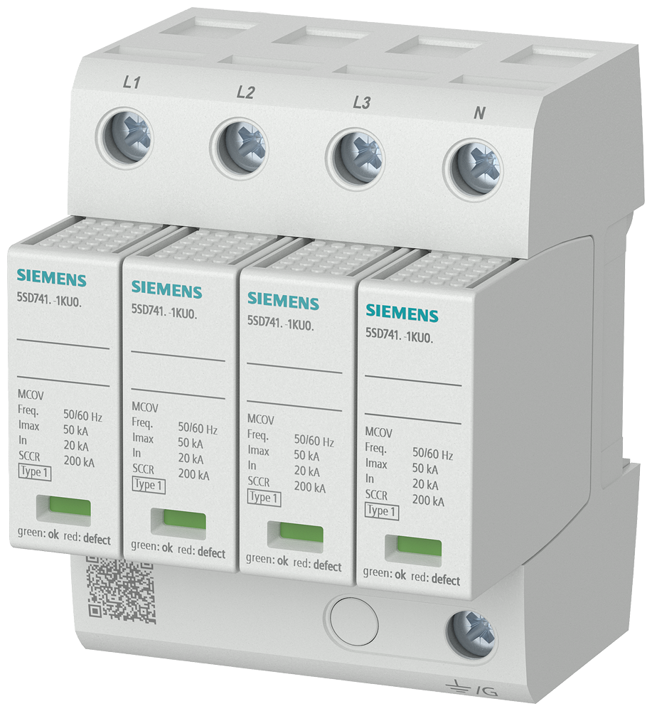 DISPOSITIVO DE DESCARGA DE SOBRETENSÕES UL TIPO 1 DE 4 POLOS 600Y/347V COM 5SD74141KU03 SIEMENS
