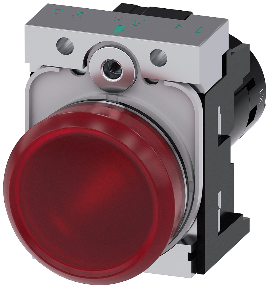 SINALIZADOR LUMINOSO 22MM REDONDO METAL ALTO BRILHO VERMELHO LENTE PLA 3SU12516AF201AA0 SIEMENS