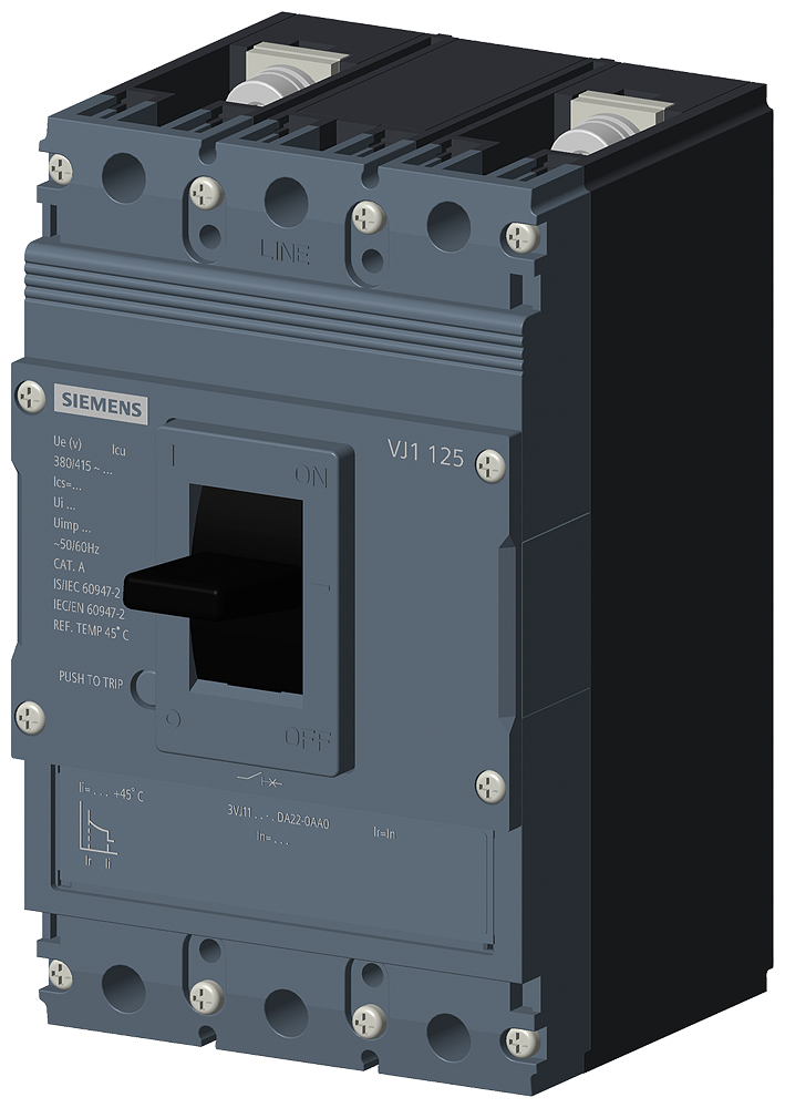 [Imagem DISJUNTOR BIPOLAR 125A 36KA 380V FIXO/FIXO 3VJ11 3VJ11125DA220AA0 SIEMENS]