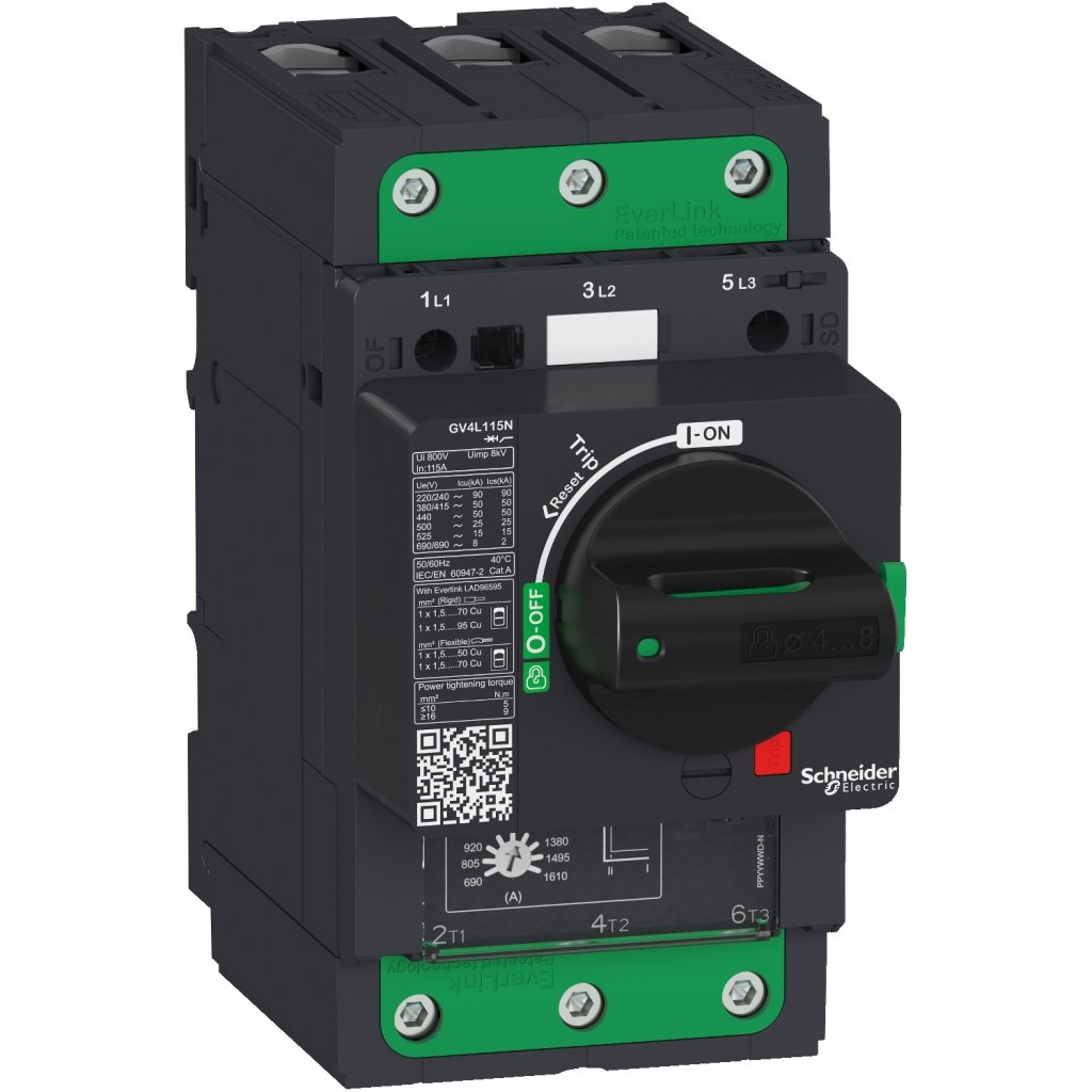 [Imagem do produto MOTOR CIRCUIT BREAKER, TESYS GV4, 3P, 115 A, ICU 25 KA, MAGNETIC, EVERLINK TERMINALS SCHNEIDER]