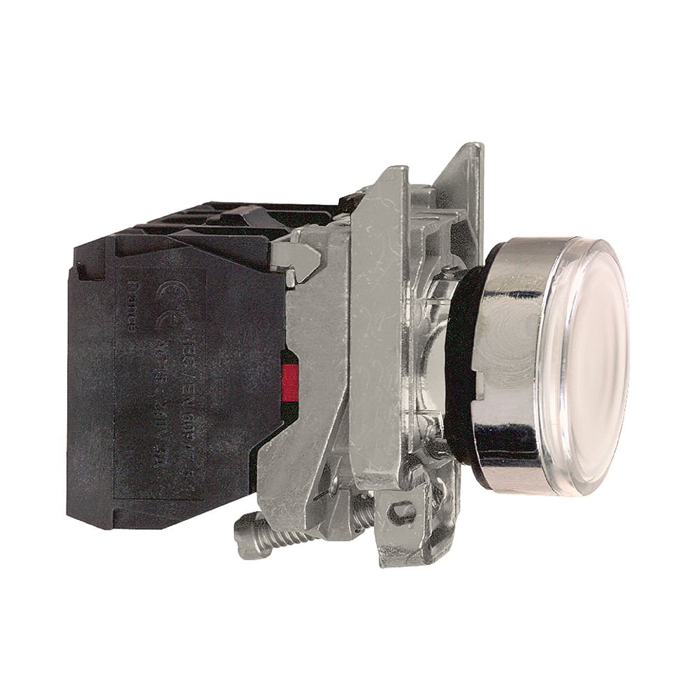 [Imagem BOTÃO LUMINOSO Ø22MM METÁLICO RETORNO POR MOLA, BRANCO, NA+NF, LÂMP. =250V XB4BW3165 SCHNEIDER]