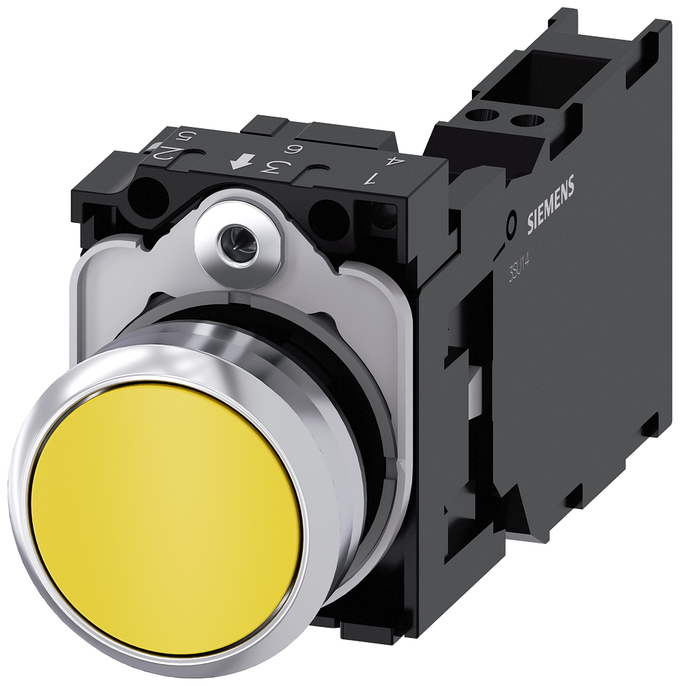 BOTÃO 22 MM REDONDO METAL DE ALTO BRILHO AMARELO BOTÃO DE PRESSÃO PLAN 3SU11500AB303FA0-ZY10 SIEMENS