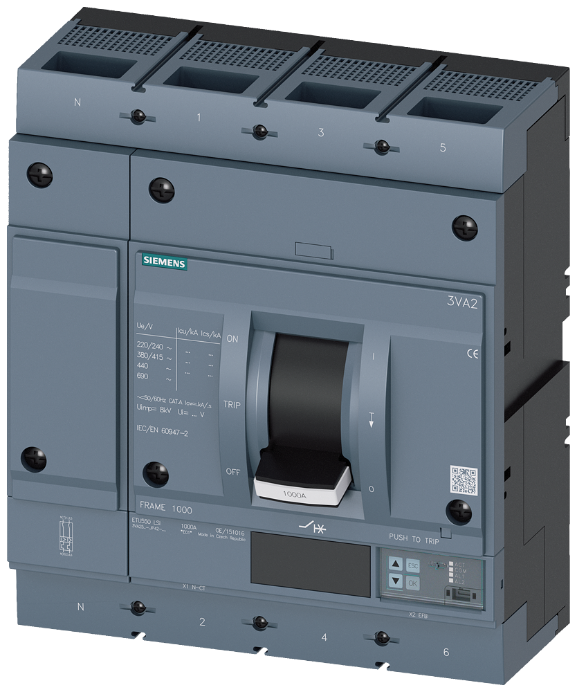 DISJUNTOR 3VA2 IEC FRAME 1000 CLASSE DA CAPACIDADE DE INTERRUPÇÃO M ICU=55KA 3VA25805JP420AA0 SIEMENS