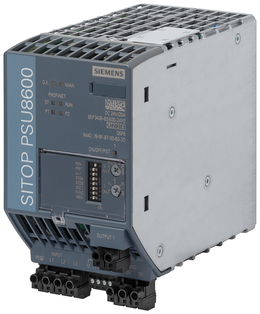 [Imagem SISTEMA DE ALIMENTAÇÃO DE CORRENTE SITOP PSU8600 3AC 24 V CC/20 A PN/IE 6EP34368SB002AY0 SIEMENS]