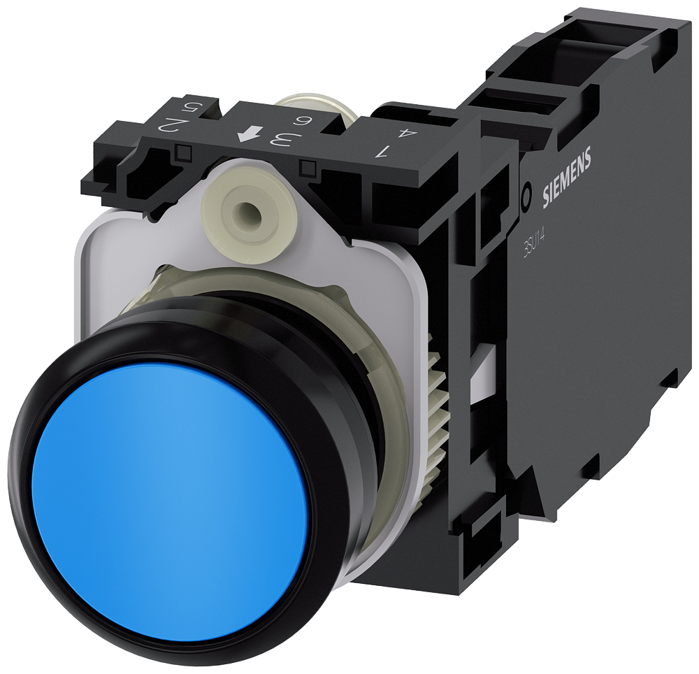 BOTÃO 22 MM REDONDO PLÁSTICO AZUL BOTÃO DE PRESSÃO PLANO RET 3SU11000AB501FA0-ZY19 SIEMENS
