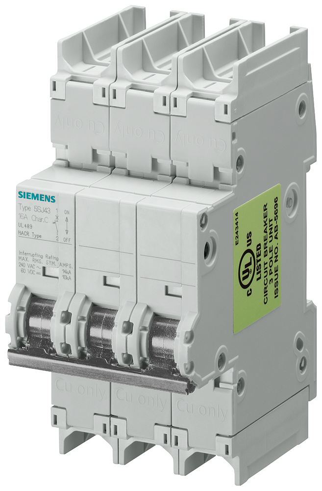 DISJUNTOR AUTOMÁTICO 240V 14KA DE 3 POLOS C 10A P=70MM SEGUNDO UL 489 5SJ43107HG41 SIEMENS
