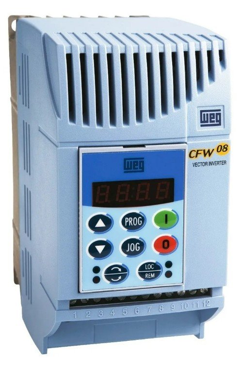 [Imagem INVERSOR DE FREQUÊNCIA TRIFÁSICO 3.6KW 19A 200/240V 50/60HZ CFW080160T2024PSZ WEG]