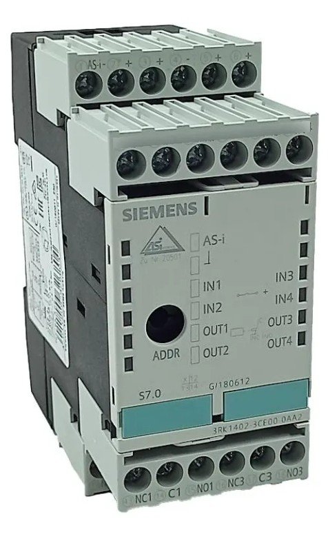 [Imagem do produto MÓDULO COMUNICAÇÃO 4E/4S 24VCC AS-I SLIMLINE 3RK14001CE000AA2 SIEMENS]