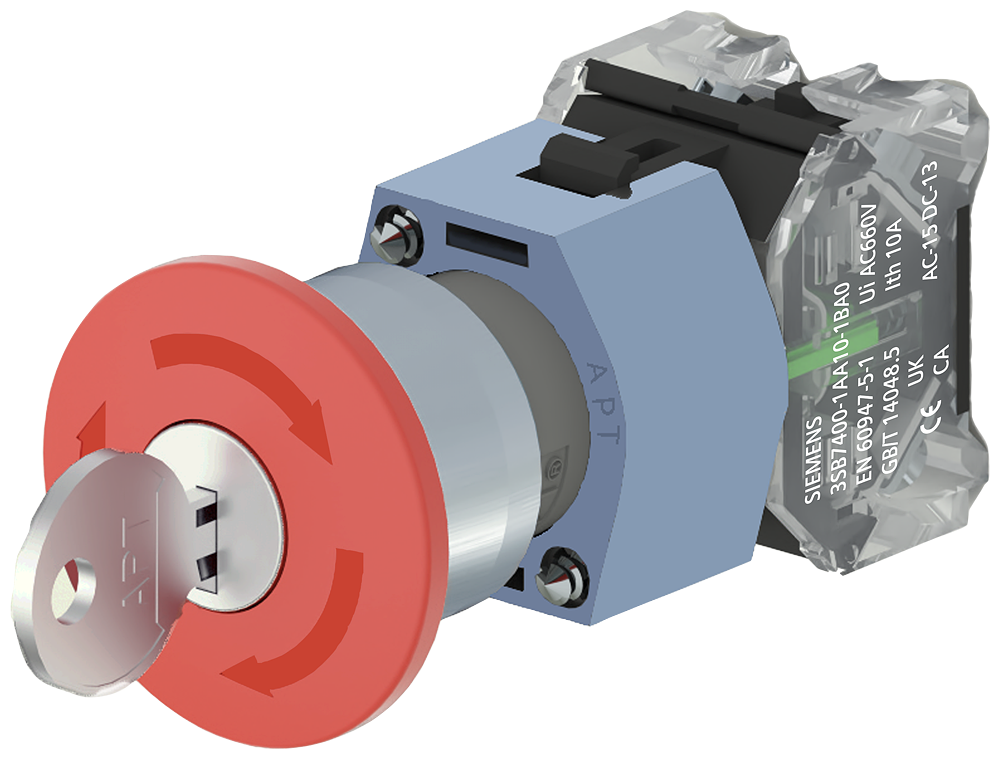[Imagem BOTAO EMERGENCIA 40MM MET 1NF CHV DES 3SB71301HD201CA0 SIEMENS]