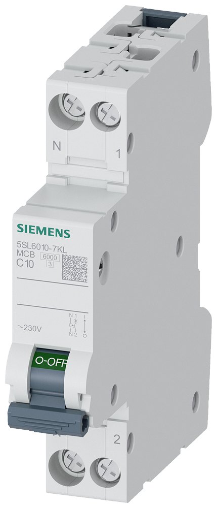 DISJUNTOR AUTOMÁTICO 230V 6KA DE 1+N POLOS/1UD N ESQUERDA C10 5SL60107KL SIEMENS