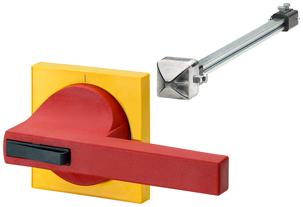 [Imagem do produto ACIONAMENTO DA PORTA 8UC7 MANÍPULO VERMELHO, CHAPA PROTETORA AMARELA PARA DIS 8UC73248BD44 SIEMENS]