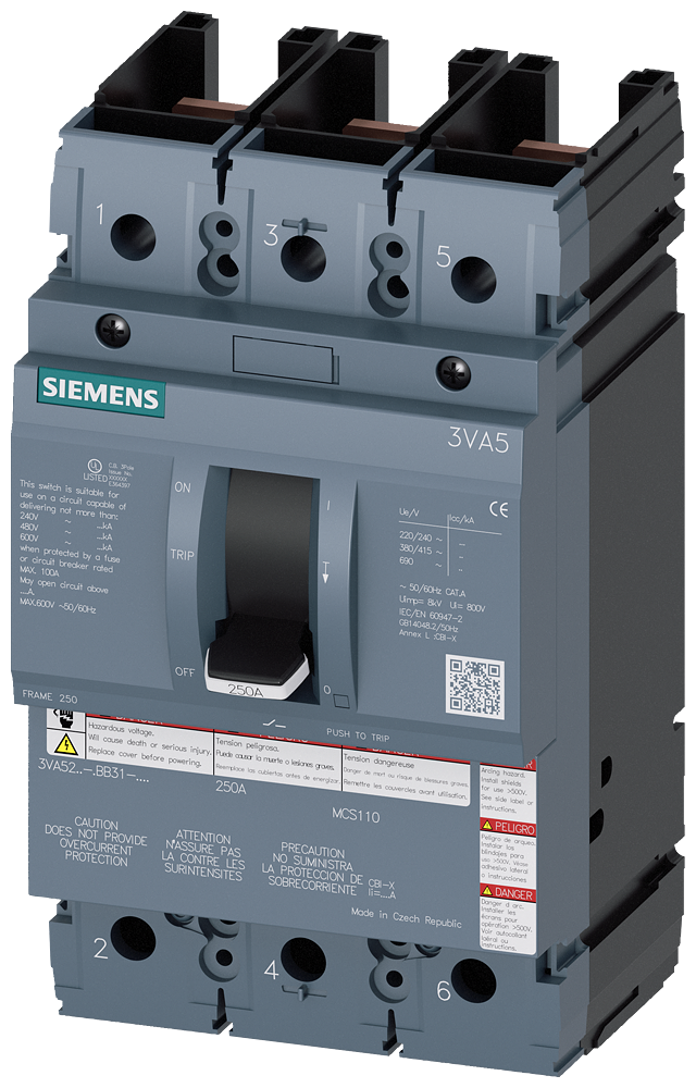 DISJUNTOR CAIXA MOLDADA 250 150 A DE 3 POLOS 65 KA SEM CONEXÃO 3VA52150BB310AA0 SIEMENS