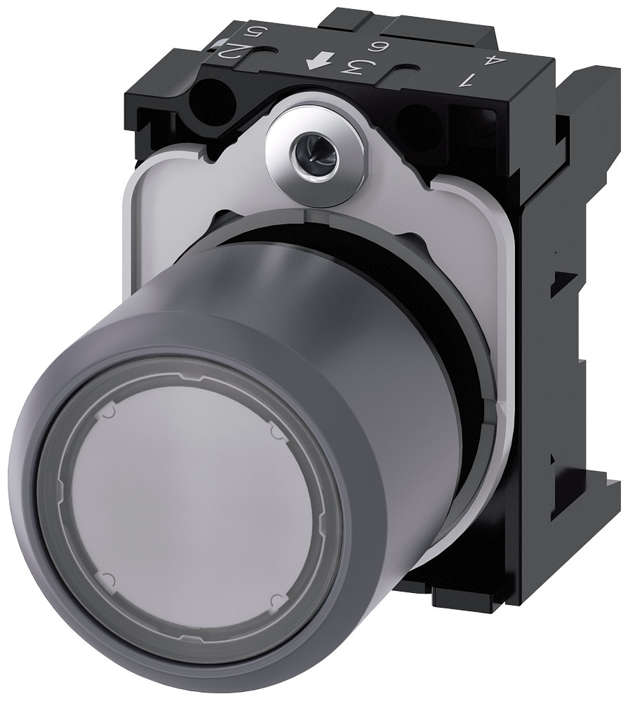 BOTÃO DE PRESSÃO ILUMINADO 22MM REDONDO ANEL FRONTAL DE METAL TRANSPAREN 3SU12310EB700AA0 SIEMENS