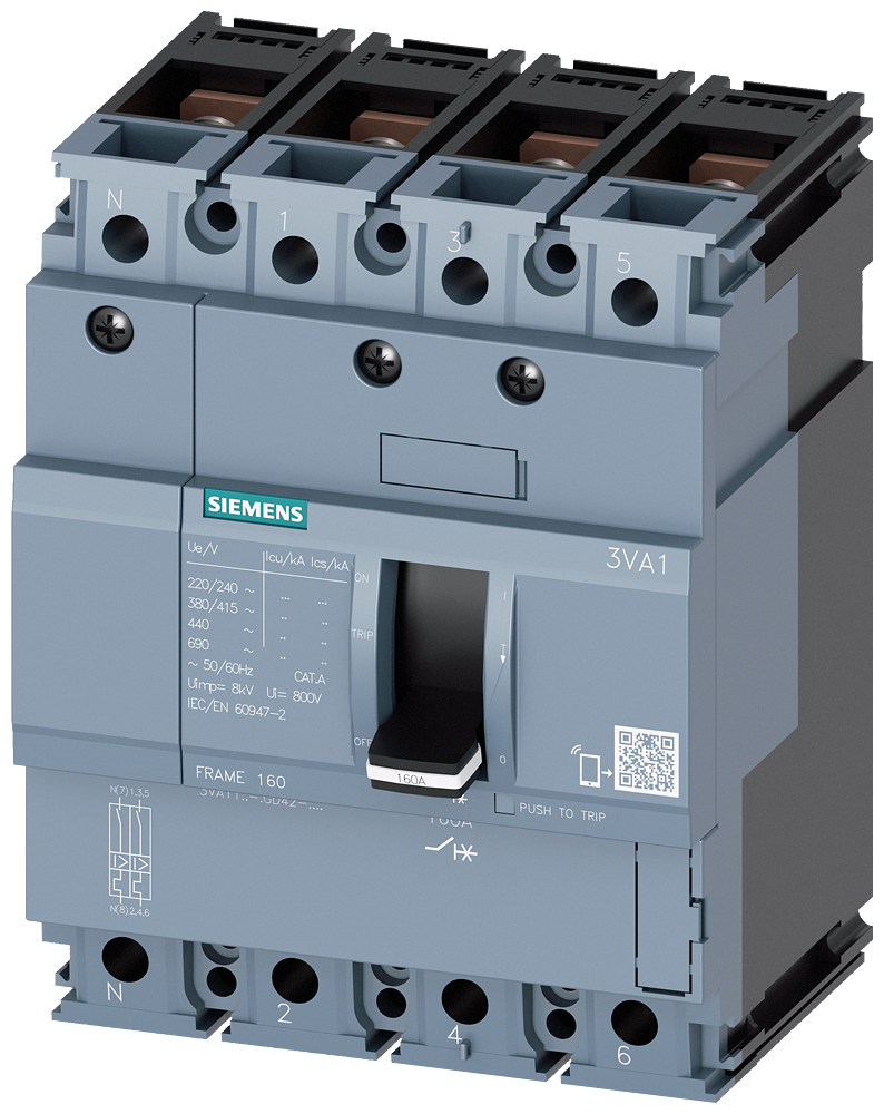 DISJUNTOR IEC FRAME 160 16 A DE 4 POLOS 55 KA TM FTFM CONEXÃO ROSCADA 3VA11965GD420AA0 SIEMENS