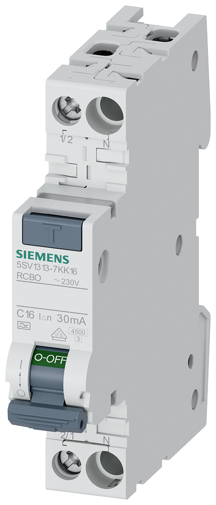 DISJUNTOR DIF./AUT. COMPACTO 1P+N 4,5KA TIPO A 30MA C16 5SV13137KK16 SIEMENS