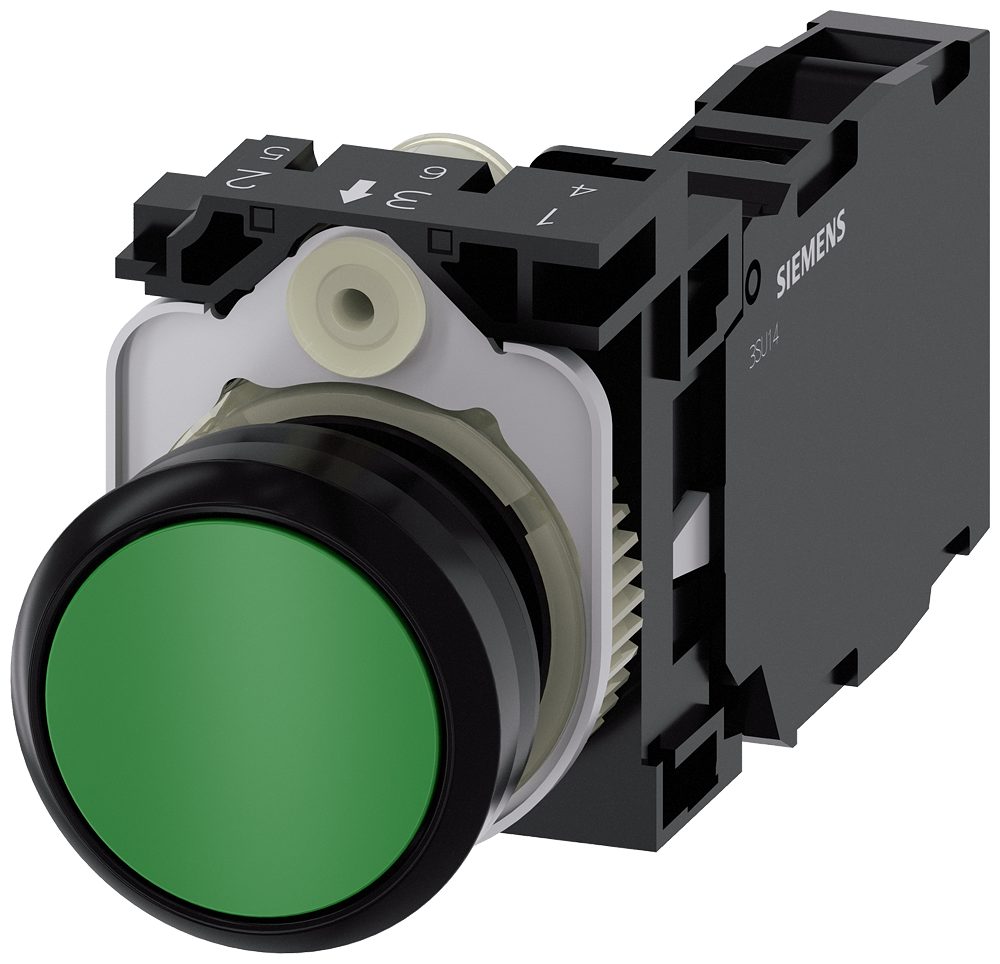 BOTÃO 22 MM REDONDO PLÁSTICO VERDE BOTÃO DE PRESSÃO PLANO RE 3SU11000AB401FA0-ZY19 SIEMENS
