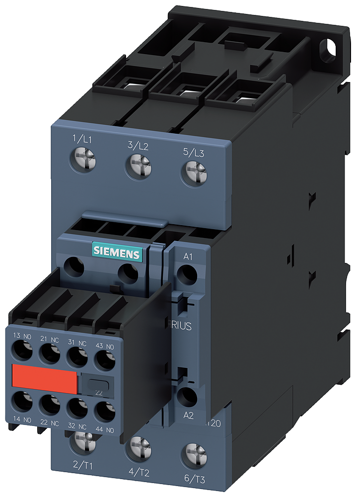 CONTATOR AC-3E 40A/18,5KW/400V 3 POLOS AC110V/50HZ 120V/60HZ 2NA+2NF 3RT20351AK643MA0 SIEMENS