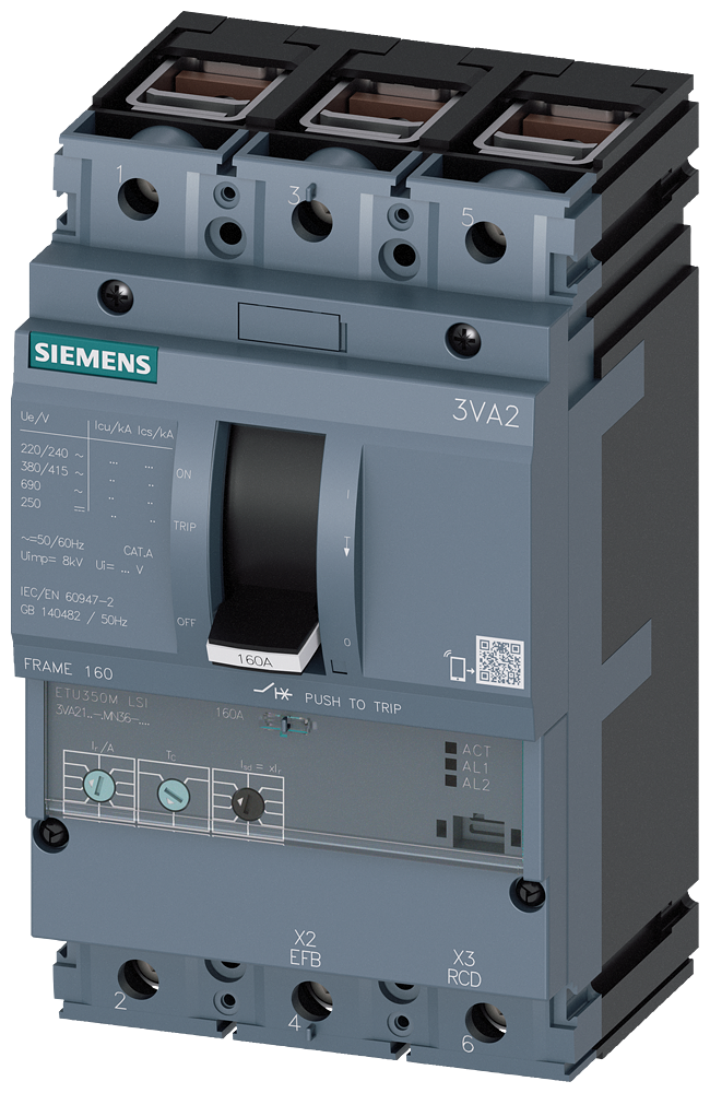 [Imagem DISJUNTOR CX MOLDADA 3P FIXO 100A 690V 110KA 3VA21107MN360AA0 SIEMENS]