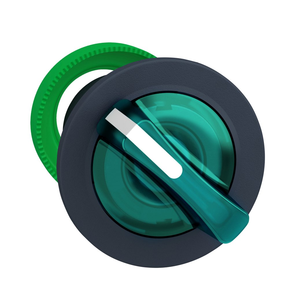 [Imagem CABEÇOTE PARA CHAVE SELETORA LUMINOSA FACEADA Ø30MM PLÁSTICO 2 POSIÇÕES RETORNO POR MOLA VERDE ZB5FK1433 SCHNEIDER]