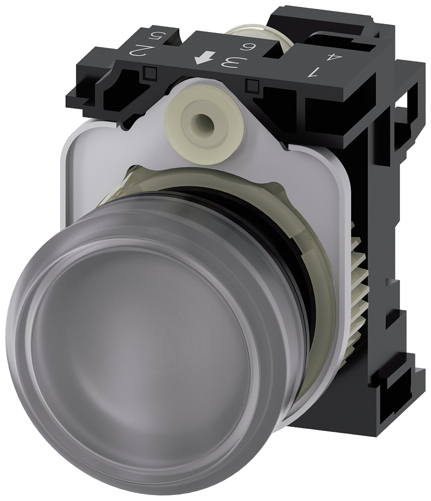 [Imagem do produto SINALIZADOR LUMINOSO, 22MM, REDONDO, PLÁSTICO, TRANSPARENTE, LENTE, PLANO, 23 3SU11066AA703AA0 SIEMENS]