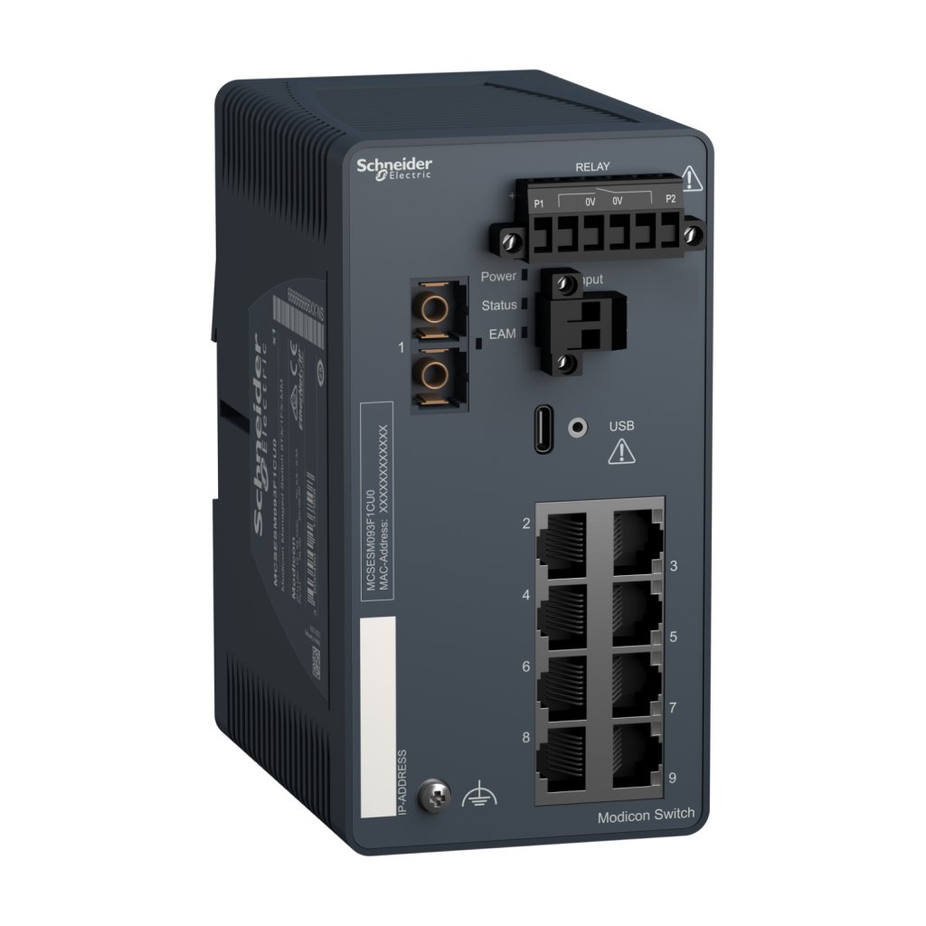 [Imagem MODICON MANAGED SWITCH 8 PORTS FOR COPPER + 1 PORT FOR FIBER OPTIC MULTIMODE MCSESM093F1CU0 SCHNEIDER]