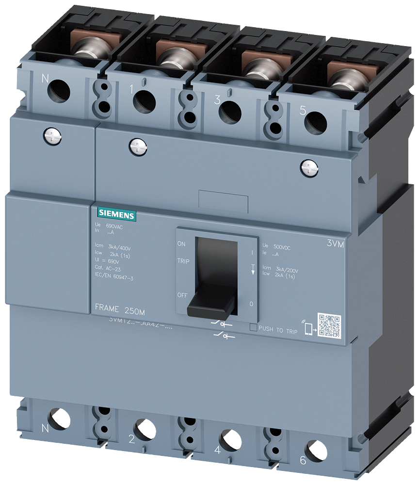 [Imagem SECCIONADOR DE CORTE EM CARGA 3VM1 IEC FRAME 250 DE 4 POLOS SD100, IN=250A SE 3VM12251AA420AA0 SIEMENS]