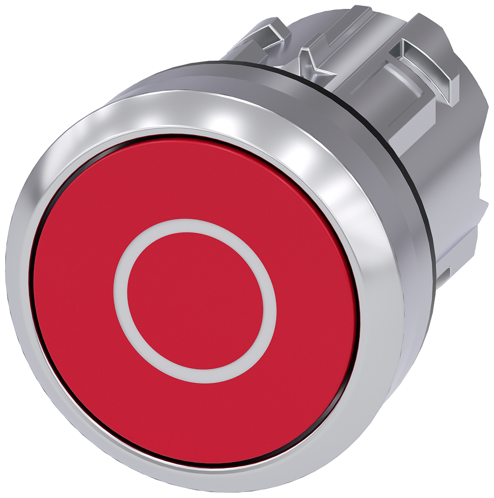 BOTÃO 22 MM REDONDO METAL DE ALTO BRILHO VERMELHO INSCRIÇÃO: O BOTÃO D 3SU10500AB200AD0-ZX90 SIEMENS
