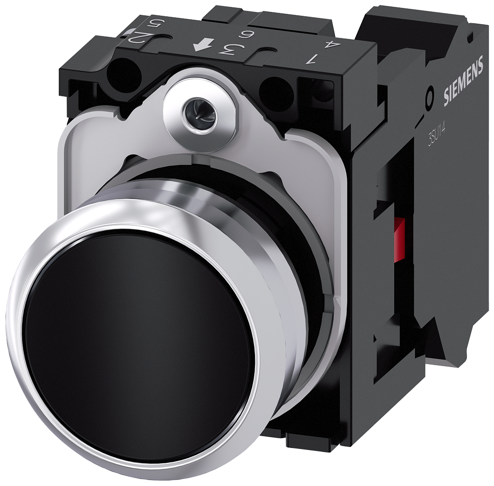 BOTÃO 22 MM REDONDO METAL DE ALTO BRILHO PRETO BOTÃO DE PRESSÃO PLANO, 3SU11500AB103CA0-ZY12 SIEMENS
