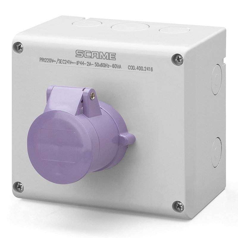 [Imagem do produto TOMADA DE EMBUTIR INTERTRAVAMENTO 16A 2P IP44 20-25V 500.2420 SCAME]