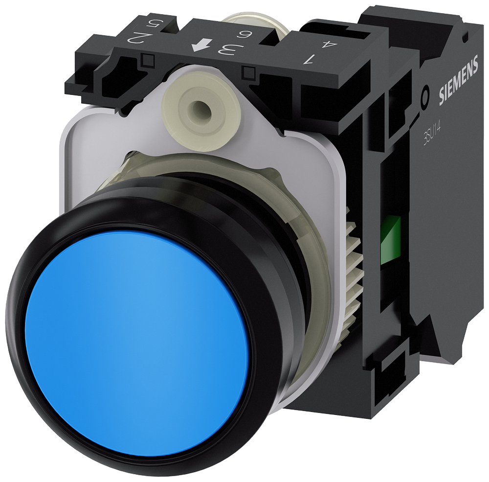 BOTÃO 22 MM REDONDO PLÁSTICO AZUL BOTÃO DE PRESSÃO PLANO RET 3SU11000AB503BA0-ZY10 SIEMENS