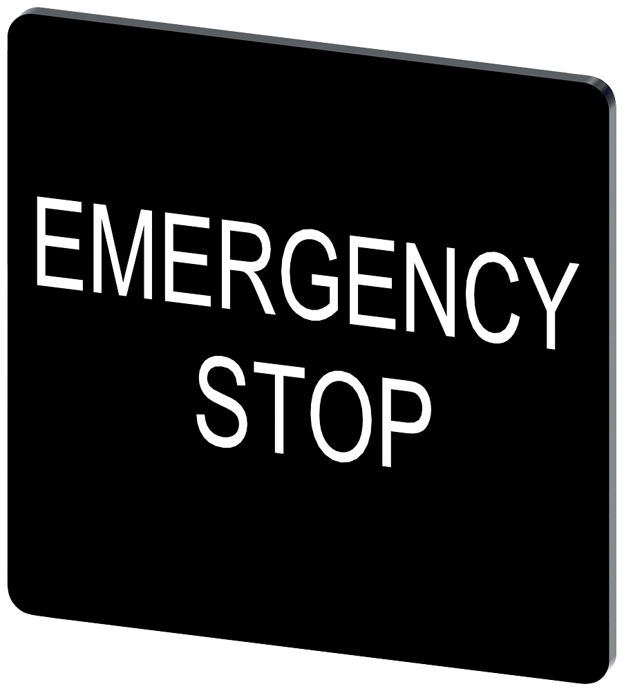 [Imagem do produto PLACA DE IDENTIFICAÇÃO 27X27MM, PLACA PRETO, INSCRIÇÃO: EMERGENCY STOP 3SU19000AE160DA0 SIEMENS]