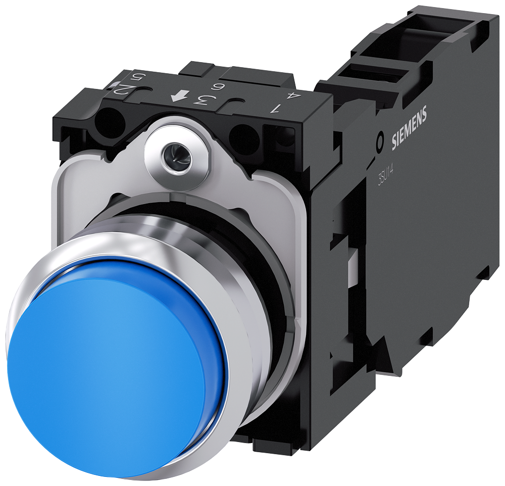 BOTÃO 22 MM REDONDO METAL DE ALTO BRILHO AZUL BOTÃO DE PRESSÃO ALTO T 3SU11500BB501FA0-ZY10 SIEMENS