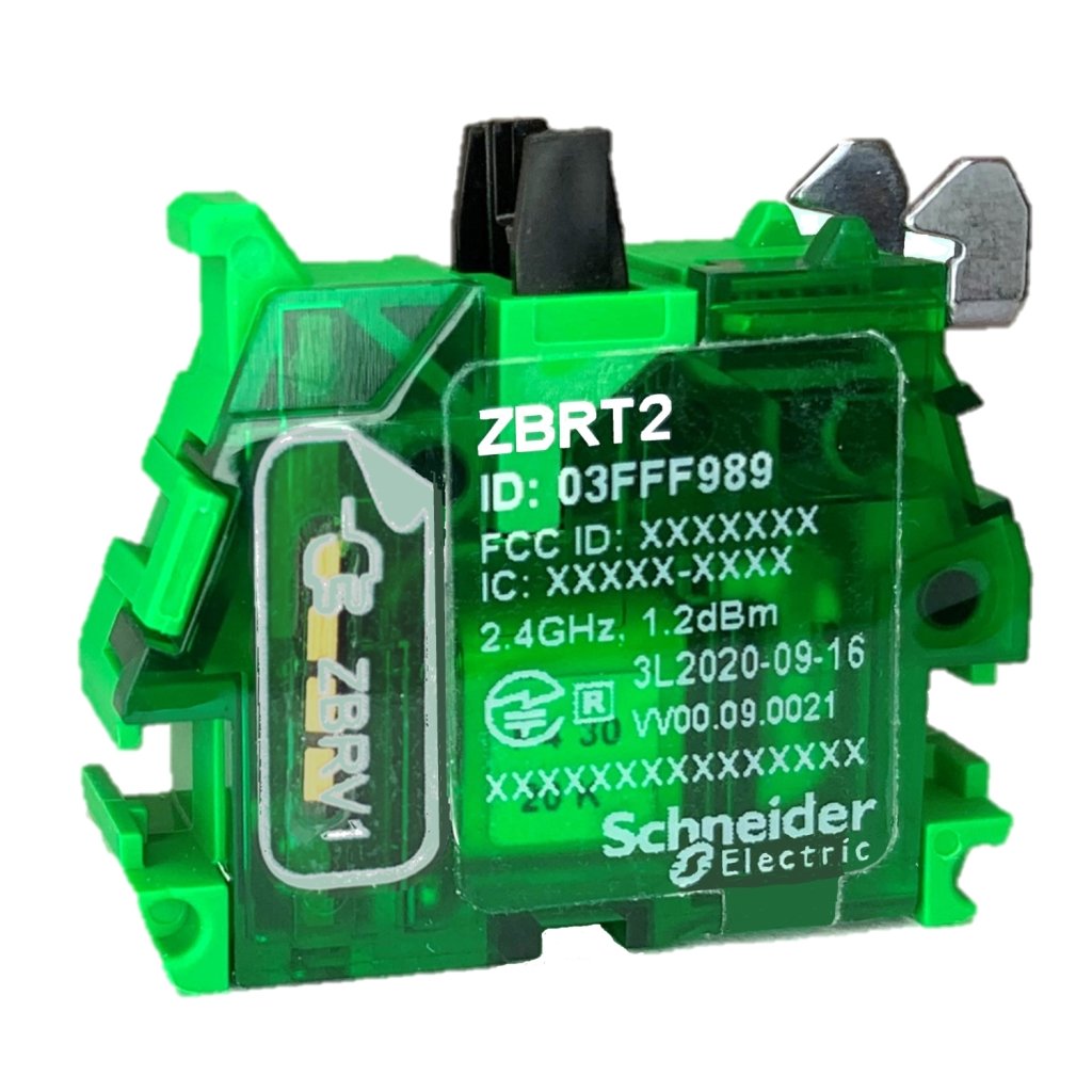 [Imagem TRANSMISSOR PARA BOTÃO SEM FIO E SEM BATERIA PLÁSTICO VERDE AÇÃO DUPLA ZBRT2 SCHNEIDER]
