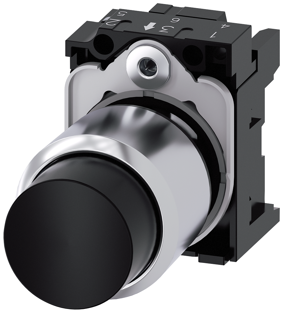 BOTÃO DE PRESSÃO 22MM REDONDO METAL ALTO BRILHO PRETO BOTÃO DE PRESSÃO 3SU12500FB100AA0 SIEMENS