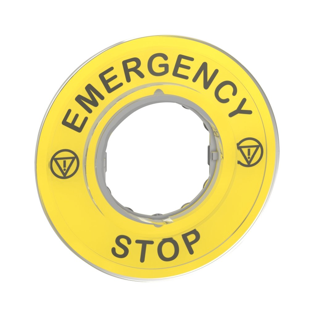 [Imagem ETIQUETA CIRCULAR PLÁSTICA AMARELA Ø60MM PARA BOTÃO DE PARADA DE EMERGÊNCIA EMERGENCY STOP ZBY9320 SCHNEIDER]