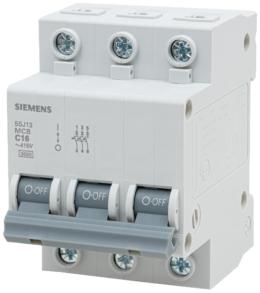 [Imagem DISJUNTOR MINI TRIPOLAR 16A 220/380VCA CURVA C 3KA 5SJ13167MB SIEMENS]