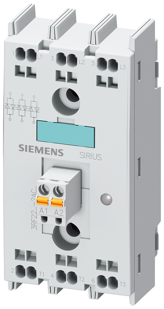 [Imagem do produto RELÉ SEMICONDUTOR 2RF2, TRIFÁSICO 30A 48-600V/4-30V COMANDADO POR FASES CC3 3RF22302AC45 SIEMENS]