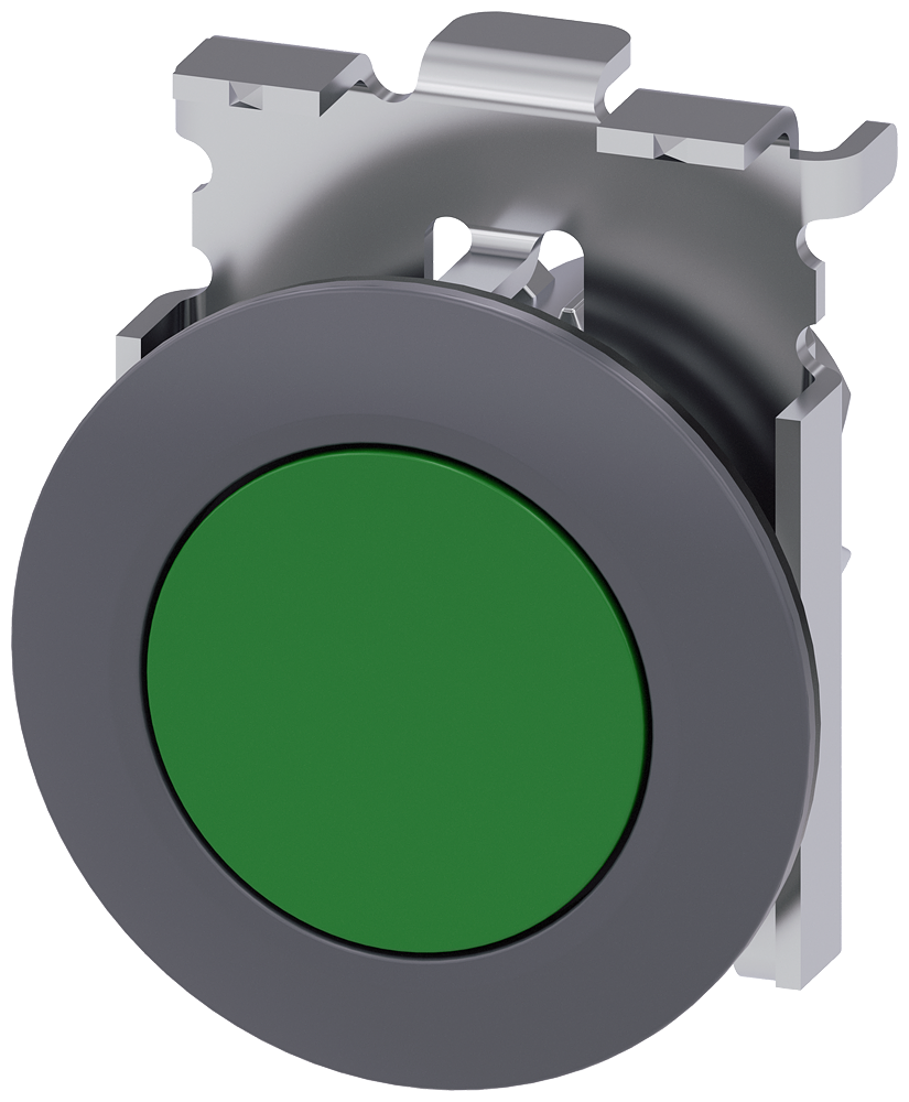 BOTÃO 30 MM REDONDO METAL MATE VERDE ANEL FRONTAL PARA MONTAGEM PLANA 3SU10600JB400AA0-ZY11 SIEMENS