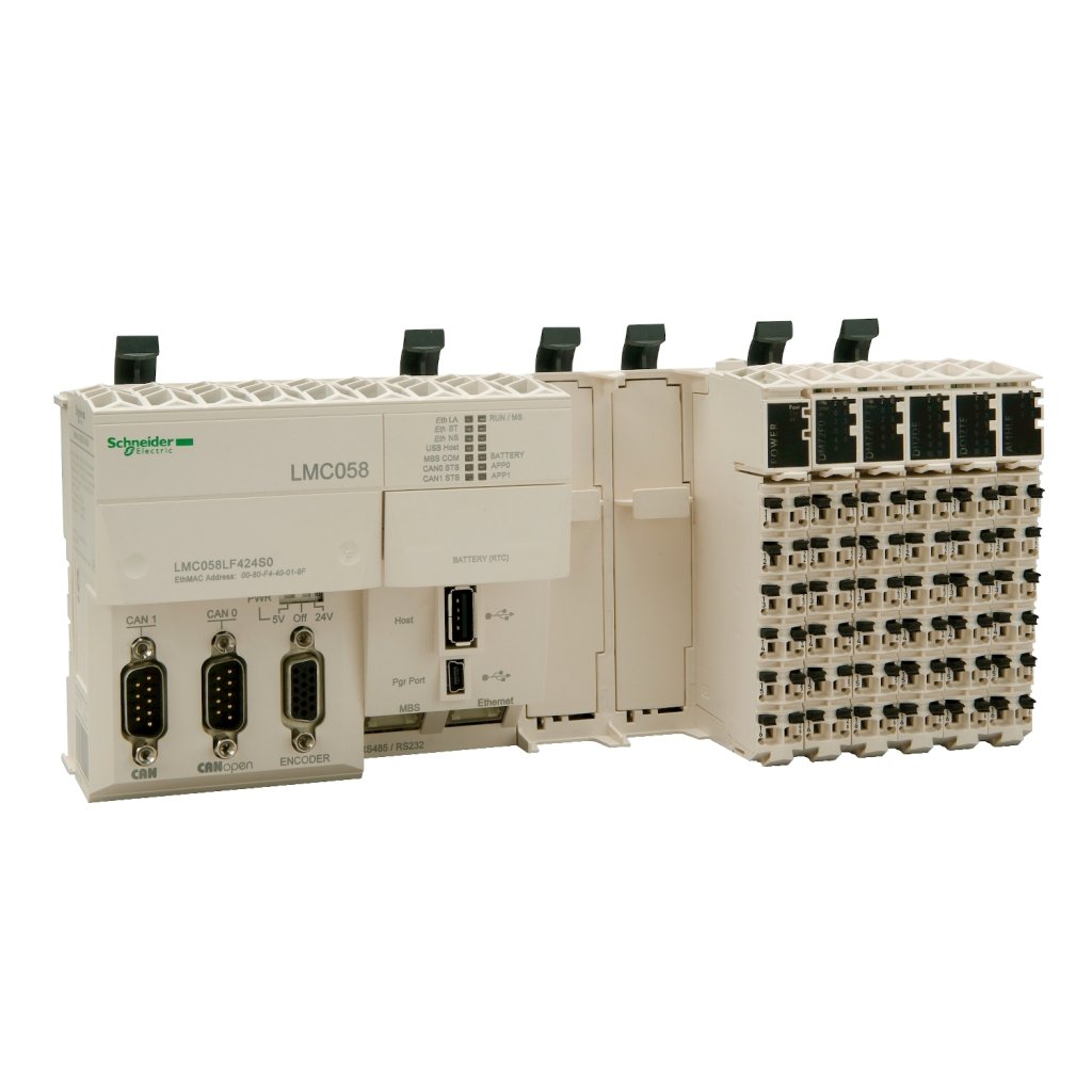 [Imagem CONTROLADOR LÓGICO PROGRAMÁVEL DE MOVIMENTO 8 EIXOS 26 ENTRADAS / 16 SAÍDAS SOURCE (PNP) MODBUS/CANOPEN/CANMOTION/ETHERNET IP 24 VDC LMC058LF424 SCHNEIDER]