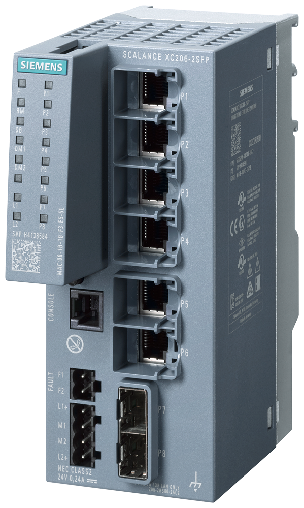 [Imagem do produto SIPLUS NET SCALANCE XC206-2SFP, MANAGED LAYER 2 SWITCH, 6X RJ45, 2X SFP 6AG12062BS007AC2 SIEMENS]